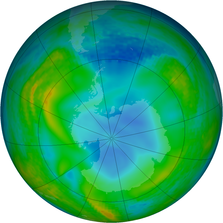 Antarctic ozone map for 01 July 1990